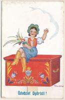 1941 Győr, magyar népviseletes leporellólap 10 kis képpel s: Klaudinyi (EK)