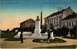 Arad, Kossuth park, Fábián Gábor szobra, üzlet. Kerpel Izsó kiadása / park, statue, shop (fl)