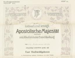 1915 Bronz katonai szolgálati érem a katonai szolgálati kereszt szalagján kitüntetés adományozó leve...