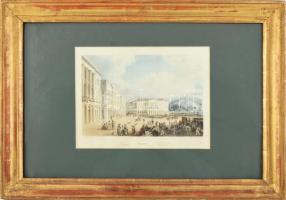 Pest, rakplacz. Modern nyomat (régi metszet után), papír, jelzett a nyomaton. Dekoratív, üvegezett f...