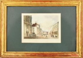 Pest, kis papok laka. Modern nyomat (régi metszet után), papír, jelzett a nyomaton. Dekoratív, üvege...