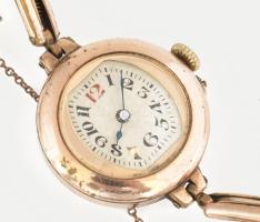 Antik aranyozott női karóra. Mechanikus, működik, kopott, számlap d: 20 mm