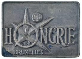 Belgium 1958. "Hongrie - Bruxelles - 1958" Brüsszeli Világkiállítás ezüstözött fém jelvénye (26x36mm) T:XF kopott ezüstözés  Belgium 1958. "Hongrie - Bruxelles - 1958" silver plated badge of the Brussels World Fair (26x36mm) C:XF worn silver plating