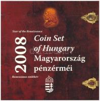 2008. 1Ft-100Ft (7xklf) + Mátyás denár Ag fantáziaverete (10g/0.999/27mm) Reneszánsz emlékév forgalmi sor szettben T:BU külső tokon kisebb gyűrődések Adamo FO42.3