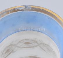 cca 1900 Cseh biedermeier pohár. Savmaratott, zománcfestett, aranyozott díszítésekkel, pattanással, ...