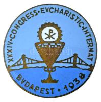 Madarassy Walter (1909-1994) 1938. "XXXIV. Nemzetközi Eucharisztikus Kongresszus Budapest" zománcozott bronz jelvény hátoldalán "TÖRV. VÉD." jelzéssel (23mm) T:AU