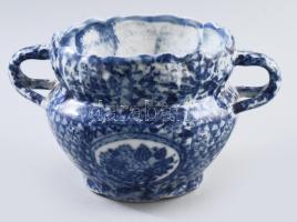 Antik iráni porcelán kaspó. Jelzett, máz alatti kobalt festéssel, hibátlan, m: 11,5 cm