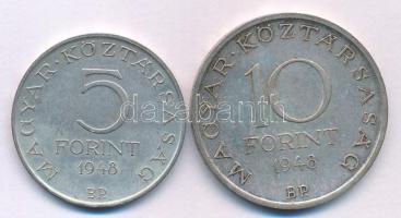 1948. 5Ft Ag "Petőfi" + 10Ft Ag "Széchenyi" T:AU,XF patina
Adamo EM1, EM2