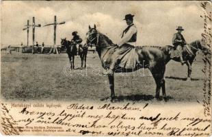 1902 Hortobágy, csikós legények, magyar folklór. Pongrácz Géza kiadása. Kiss Ferenc eredeti fényképe után (EK)