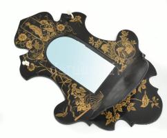 Japán dekoros falitükör, billenőtartója hiányzik, 33x24 cm