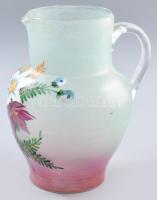 Antik zománcfestett hutaüveg kancsó. Jelzés nélkül, kis kopással, m: 21,5 cm