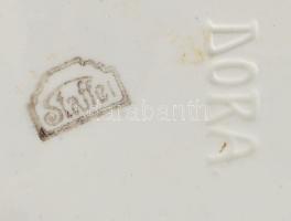 Staffel antik fedeles fali sótartó. Fajansz, fa fedéllel. Jelzett, sérülésekkel, 19x15x12 cm