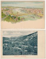 Budapest - 4 db régi hosszú címzéses város képeslap, közte litho