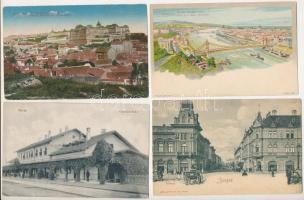 4 db RÉGI magyar város képeslap: Budapest, Tövis, Szeged, közte litho / 4 pre-1945 Hungarian town-view postvards, including one litho