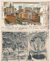 3 db RÉGI Budapest város képeslap + 1 db New York litho / 3 pre-1945 Hungarian town-view postcards + 1 New York litho