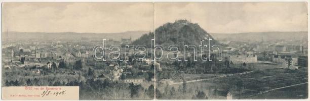 1908 Graz (Steiermark), von der Rainerwarte / 2-tiled folding panoramacard (torn at fold)
