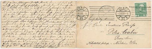 1908 Graz (Steiermark), von der Rainerwarte / 2-tiled folding panoramacard (torn at fold)