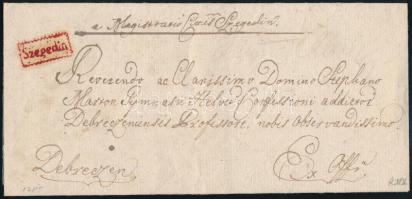 1785 Ex offo, piros / red Szegedin - Debreczen. Certificate: Czirók