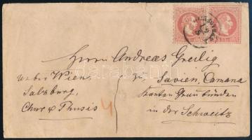 1869 5kr díjjegyes boríték 5kr díjkiegészítéssel Svájca. A 4 db ismert példány egyike. / 5kr PS-cover with 5kr additional franking to Switzerland. One of the 4 known piece. "NYÍREGYHÁZA"