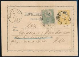 1871 2kr díjjegyes levelezőlap Kőnyomat 3kr túlbérmentesítéssel Bécsbe. Részletes Visnyovszky véleménnyel, miszerint a lap nem hamis, a 3kr bélyeg egyik foga pótolt és a darab tisztított. / 2kr PS-card with Mi 2 overfranked. The postcard with expert opinion by Visnyovszky: the 3kr is repaired "UJ-VIDÉK-NEUSATZ" - Wien