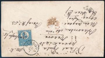 1871 1867-es 5kr díjjegyes boríték Kőnyomat 10kr díjkiegészítéssel ajánlott küldeményként feladva / ...