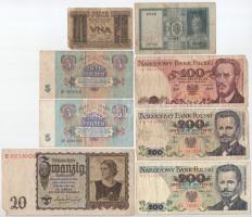 8db-os vegyes külföldi bankjegy tétel, közte Német Harmadik Birodalom 1939. 20M T:F,VG 8pcs of mixed foreign banknote lot, in it German Third Reich 1939. 20 Mark C:F,VG