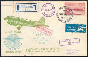 1956 Első repülés ajánlott levél Izrael-Ciprus / First flight registered cover Israel-Cyprus