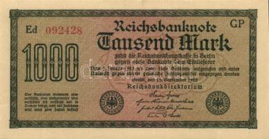 Német Birodalom / Weimari Köztársaság 1922. 1000M (3x) "Dornen" vízjellel, közte kis ugrás...