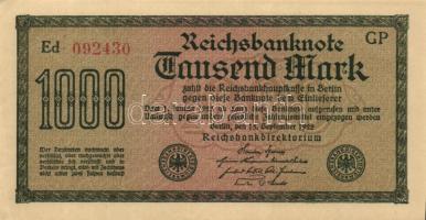 Német Birodalom / Weimari Köztársaság 1922. 1000M (3x) "Dornen" vízjellel, közte kis ugrás...