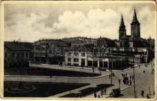 1935 Zsolna, Sillein, Zilina; Stefánikovo námestie / Stefánik tér, üzletek, automobil / square, shops, automobiles (Rb)