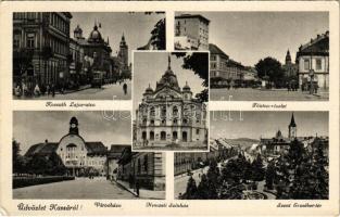 Kassa, Kosice; Kossuth Lajos utca, Fő utca, Nemzeti Színház, Városháza, Szent Erzsébet tér / street views, theatre, town hall, square (EK)