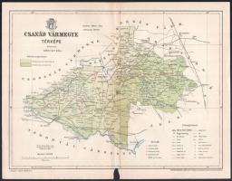 1896 Csanád vármegye térképe, tervezte: Gönczy Pál, 1 : 340.000, Bp., Posner Károly Lajos és Fia, a Pallas Nagy Lexikona melléklete, kis lapszéli hiánnyal, 23,5x29,5 cm