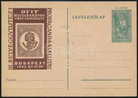 1945/2 III. Bélyeggyűjtési propaganda kiállítás díjjegyes levelezőlap, használatlan, hátoldalán alkalmi bélyegzés / unused PS-card