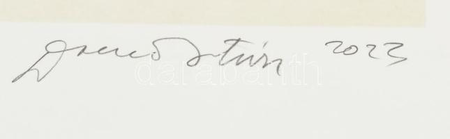 Damó István (1951-): Erőltetett menet, 2023. Szitanyomat, papír, jelzett. 12/18 számozással. 60×46 c...