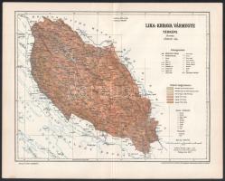 1897 Lika-Krbava vármegye térképe, tervezte: Gönczy Pál, 1 : 600.000, Bp., Posner Károly Lajos és Fia, a Pallas Nagy Lexikona melléklete, hátul ragasztással javított, 24x30 cm