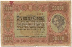 1923. 50.000K "Orell Füssli Zürich" piros sorszámmal "E37 003981" T:VG szakadás, folt, kis anyaghiány Adamo K45