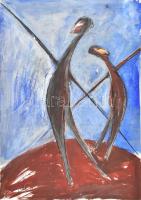 Turcsány Villő (1972-): Két alak, 1999. Vegyes technika, papír, jelezve balra lent. 84x60 cm