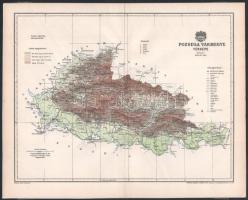 1897 Pozsega vármegye térképe, tervezte: Gönczy Pál, 1 : 570.000, Bp., Posner Károly Lajos és Fia, a Pallas Nagy Lexikona melléklete, fóliázva, 23,5x29,5 cm