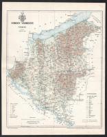 1897 Somogy vármegye térképe, tervezte: Gönczy Pál, 1 : 520.000, Bp., Posner Károly Lajos és Fia, a Pallas Nagy Lexikona melléklete, apró lapszéli szakadásokkal, 30x23,5 cm