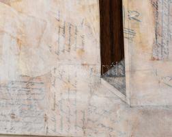 Szikora Tamás (1943-2012): Doboz, 1997. Olaj, ceruza, kollázs, fa, jelezve jobbra lent. 72x42 cm