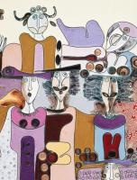 Fajka János (1935): Párok, mesealakok. Tűzzománc, fémlemez, jelzett, hátoldalán autográf felirattal ...