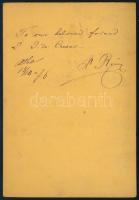 1876 Baráti társaság fotója, hátoldalán angol nyelvű dedikációval, keményhátú kabinetfotó Lengyel Sa...