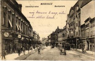 1923 Miskolc, Széchenyi utca, Bankpalota, villamos, üzletek (EK)