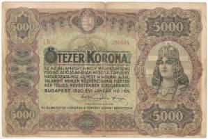 1920. 5000K piros "5 B02 280654" sorszámmal, "Orell Füssli Zürich" nyomdahely jelöléssel T:VG kis szakadás, folt, tűlyuk Adamo K38