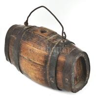 Antik fa utazóhordó, kopással, h: 25 cm