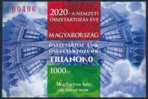 2020 A nemzeti összetartozás éve - Trianon vágott blokk piros sorszámmal (8.000)