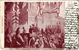 1899 (Vorläufer) Magyar szabadságharc, Kossuthot fogadják Amerikában. Divald 98. sz. / Hungarian Revolution of 1848. Kossuth arrive to America (kopott sarkak / worn corners)