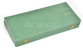 6 darab ezüstözött pohártartó alátéttel, dobozában. Kopott, d: 8,5 cm, m: 4 cm