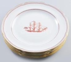 Spode angol porcelán 8 darab nagytányér. Jelzett, hajómintás, kis kopással, d: 26 cm