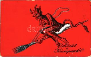 1934 Üdvözlet a Krampusztól! / Krampus flying on a broom (kopott sarkak / worn corners)